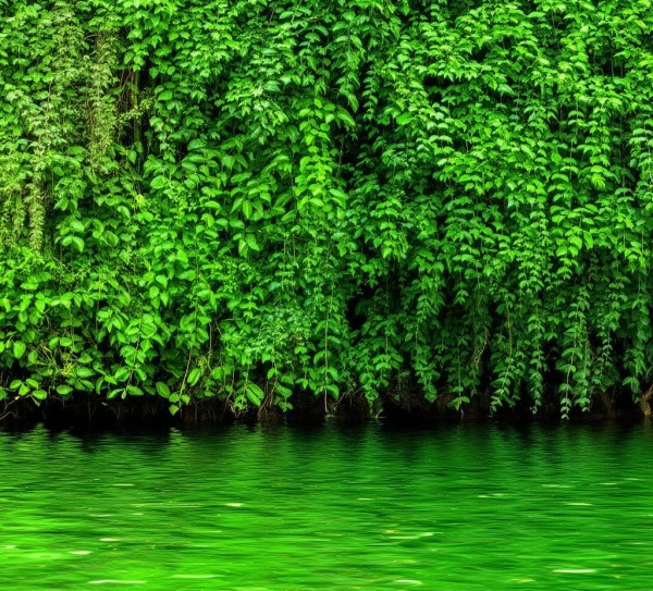 水边绿意，绿萝与水生植物的和谐共生画卷,水边绿意盎然，绿萝与水边植物的和谐画卷,宁静,绿意盎然,第1张
